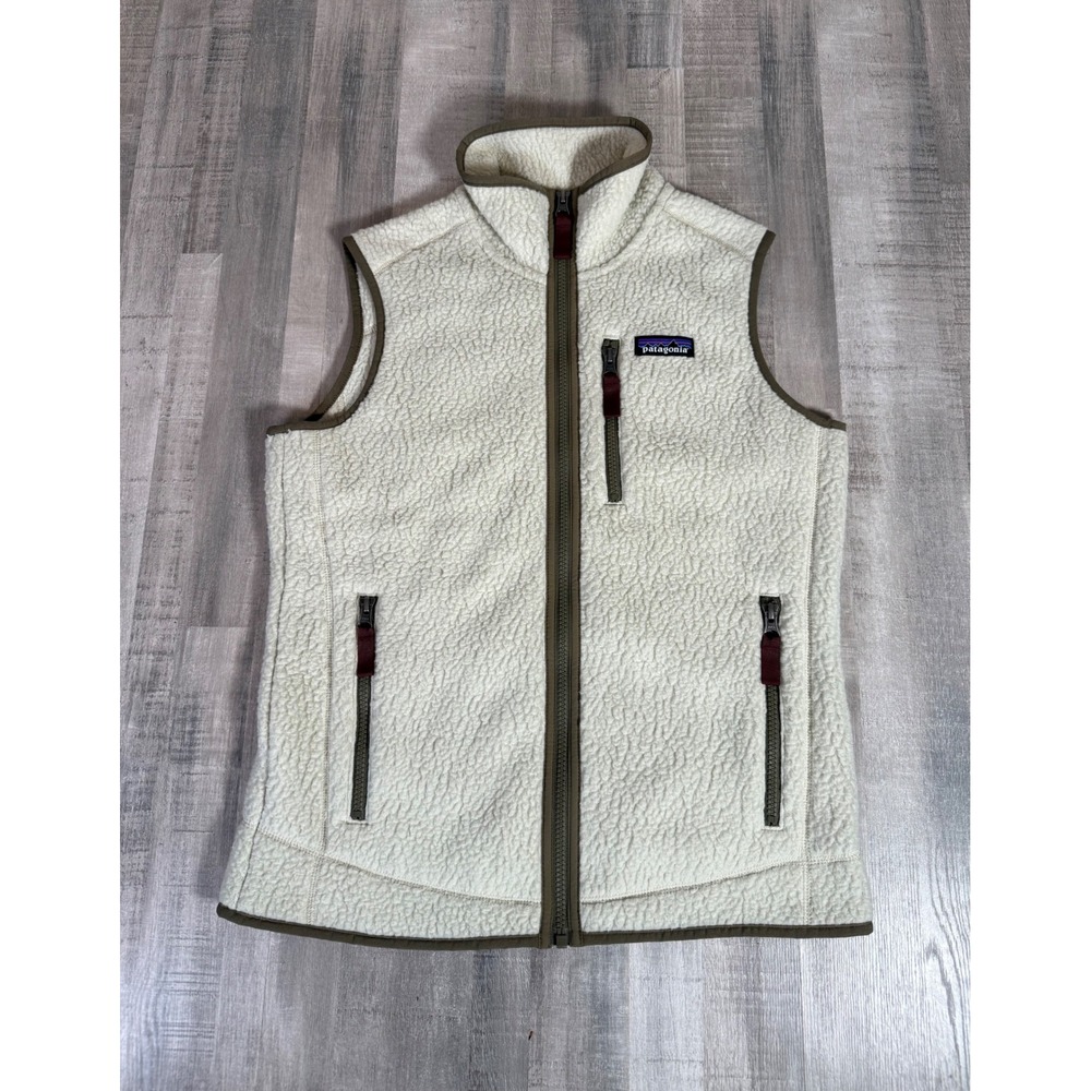 Patagonia Retro Pile Fleece Vest Cream Tan Womens Small Full Zip 22825